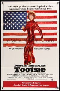 8e908 TOOTSIE style B 1sh '82 full-length Dustin Hoffman in drag by American flag!