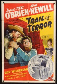 8e915 TRAIL OF TERROR 1sh '43 cowboys Dave O'Brien & Jim Newill are The Texas Rangers!