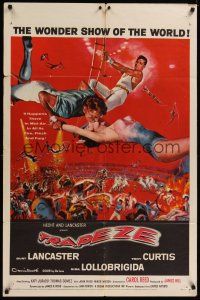 8e917 TRAPEZE 1sh '56 great circus art of Burt Lancaster, Gina Lollobrigida & Tony Curtis!