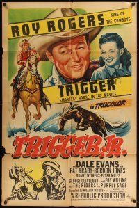 8e921 TRIGGER JR. 1sh '50 artwork of smiling Roy Rogers & Dale Evans, Trigger!