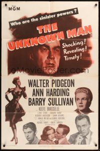 8e942 UNKNOWN MAN 1sh '51 Walter Pigeon, full-length sexy Ann Harding, who are the sinister powers