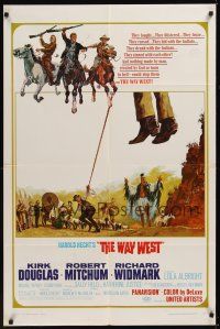 8e969 WAY WEST style B 1sh '67 Kirk Douglas, Robert Mitchum, Widmark, art of frontier justice!