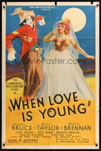 8e976 WHEN LOVE IS YOUNG 1sh '37 wonderful art of glamorous Virginia Bruce & scarecrow!