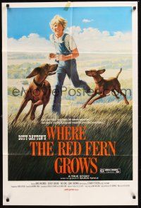8e977 WHERE THE RED FERN GROWS 1sh '74 great art of boy & hound dogs in field!