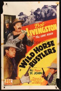8e981 WILD HORSE RUSTLERS 1sh '43 Bob Livingston as The Lone Rider with gun faces down bad guys!