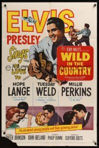 8e982 WILD IN THE COUNTRY 1sh '61 Elvis Presley sings of love to Tuesday Weld, rock & roll musical