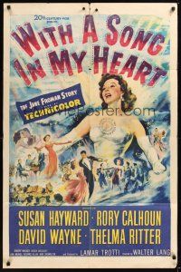 8e984 WITH A SONG IN MY HEART 1sh '52 artwork of elegant Susan Hayward as singer Jane Froman!