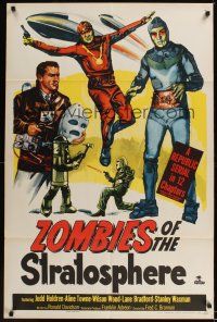 8e998 ZOMBIES OF THE STRATOSPHERE 1sh '52 Republic serial, great art of aliens with guns!