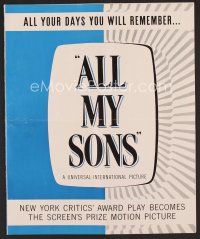 8h245 ALL MY SONS pressbook '48 Burt Lancaster, Edward G. Robinson, from Arthur Miller's play!