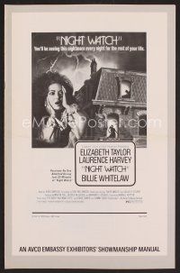 8h286 NIGHT WATCH pressbook '73 Elizabeth Taylor, Laurence Harvey, English horror!