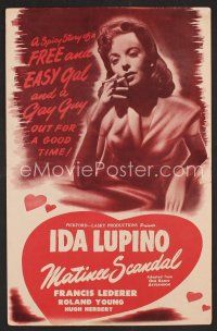 8h288 ONE RAINY AFTERNOON pressbook R48 smoking Ida Lupino is a free & easy gal, Matinee Scandal!