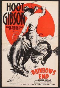 8h293 RAINBOW'S END pressbook cover '35 cool artwork of cowboy Hoot Gibson on bucking bronco!
