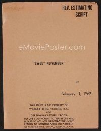 8h233 SWEET NOVEMBER revised estimating script February 1, 1967, written by Herman Raucher!
