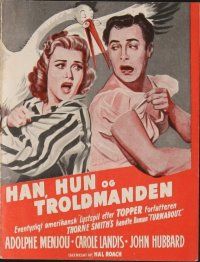 8h190 TURNABOUT Danish program '47 Carole Landis in Hal Roach's sex-switch comedy, different!