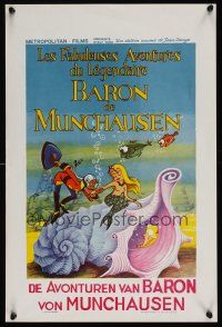 8j558 ADVENTURES OF BARON MUNCHAUSEN Belgian '79 French animated fantasty, cool cartoon art!