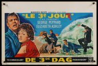 8j734 THIRD DAY Belgian '65 George Peppard, Elizabeth Ashley, artwork of giant wave!