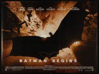 8j241 BATMAN BEGINS DS British quad '05 great image of Christian Bale with cape spread open!