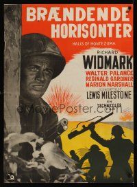 8j357 HALLS OF MONTEZUMA Danish '51 Richard Widmark, WWII, U.S. Marines!