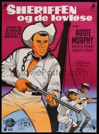 8j416 SHOWDOWN Danish '64 different artwork of Audie Murphy & enemies chained together!