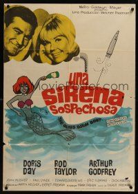 8j110 GLASS BOTTOM BOAT Spanish poster '66 artwork of sexy mermaid Doris Day, Rod Taylor