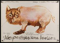 8j504 DOUBLE Polish 27x38 '80 Nikolai Volev's Dvoynikat, Ploza-Dolinski art of cat-pig w/shoe!