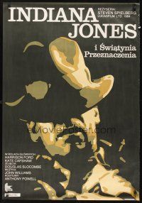 8j521 INDIANA JONES & THE TEMPLE OF DOOM black Polish 27x38 '85 art of Harrison Ford by Jaescke!