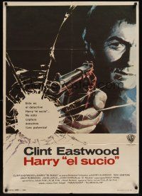 8j105 DIRTY HARRY Spanish '74 great c/u of Clint Eastwood pointing gun, Don Siegel crime classic!