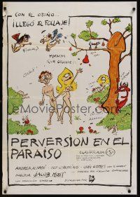 8j132 PERVERSION EN EL PARAISO Spanish '81 Andrea Albani, wacky sexy art of Garden of Eden!