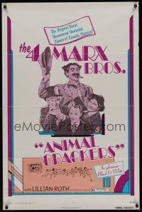 8k030 ANIMAL CRACKERS  1sh R74 wacky artwork of all four Marx Brothers!