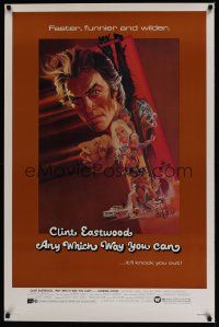 8k033 ANY WHICH WAY YOU CAN  1sh '80 cool artwork of Clint Eastwood & Clyde by Bob Peak!
