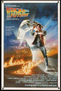 8k044 BACK TO THE FUTURE advance 1sh '85 Robert Zemeckis, art of Michael J. Fox & Delorean by Drew!