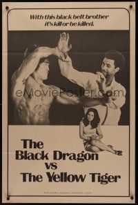 8k065 BLACK DRAGON VS. THE YELLOW TIGER  1sh '75 cool kung fu image w/ Bruce Lee look-alike!