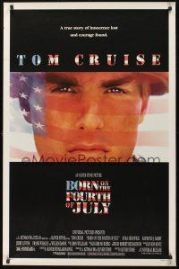 8k079 BORN ON THE FOURTH OF JULY DS 1sh '89 Oliver Stone, great patriotic image of Tom Cruise!
