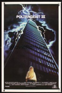 8k453 POLTERGEIST 3  Canadian 1sh '88 great image of little girl in front of skyscraper in storm!