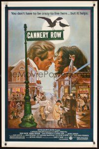 8k092 CANNERY ROW  1sh '82 cool art of Nick Nolte about to kiss Debra Winger by John Solie!