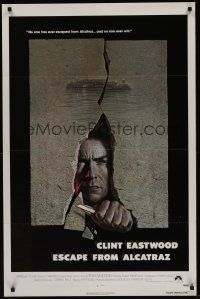 8k183 ESCAPE FROM ALCATRAZ int'l 1sh '79 cool artwork of Clint Eastwood busting out by Lettick!