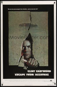 8k182 ESCAPE FROM ALCATRAZ  1sh '79 cool artwork of Clint Eastwood busting out by Lettick!