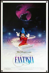 8k197 FANTASIA DS 1sh R90 great image of Mickey Mouse, Disney musical classic!