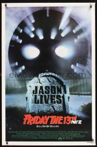 8k217 FRIDAY THE 13th PART VI  1sh '86 Jason Lives, cool image of hockey mask & tombstone!