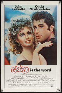 8k245 GREASE  1sh '78 close up of John Travolta & Olivia Newton-John in a most classic musical!