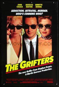 8k253 GRIFTERS  1sh '90 John Cusack, Annette Bening & Anjelica Huston all wearing sunglasses!