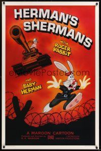 8k268 HERMAN'S SHERMANS Kilian 1sh '88 great image of Roger Rabbit running from Baby Herman in tank