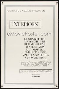 8k291 INTERIORS  1sh '78 Woody Allen, Diane Keaton, Mary Beth Hurt, Kristin Griffith!