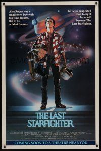 8k328 LAST STARFIGHTER advance 1sh '84 Lance Guest, great sci-fi art by C.D. de Mar!