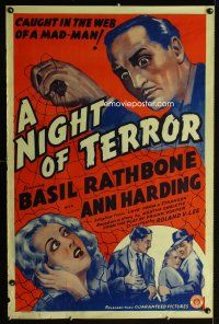 8k354 LOVE FROM A STRANGER  1sh R42 Basil Rathbone, Agatha Christie, A Night of Terror!