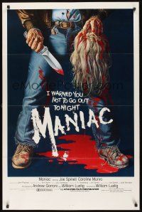 8k373 MANIAC  1sh '80 most classic gory Gaia horror artwork of killer holding severed head!