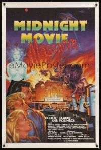 8k388 MIDNIGHT MOVIE MASSACRE  1sh '88 wacky sci-fi monster artwork by Andrews!