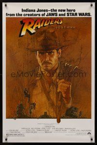 8k471 RAIDERS OF THE LOST ARK restrike 1sh '90s art of adventurer Harrison Ford by Richard Amsel!
