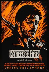 8k570 STREETS OF FIRE advance 1sh '84 Walter Hill, orange style art of Michael Pare!