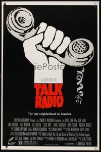 8k592 TALK RADIO  1sh '88 Oliver Stone, Eric Bogosian, cool artwork of telephone & hand!
